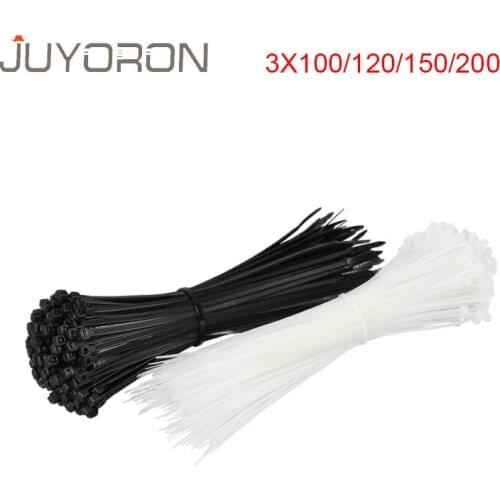 Self-locking Plastic Nylon Tie 1000PCS Black and White 3*100-3*200 Fastening Ring Cable Tie Zip Wraps Strap Nylon Cable Tie