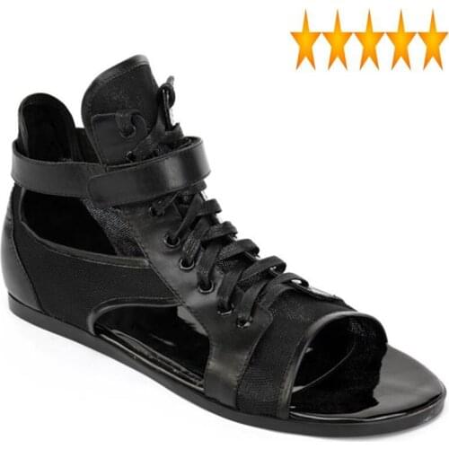 Men High Quality Leather Personalized Black Lace Up Outdoor Gladiator Sandals Brand Sneakers Summer Beach Shoes Hombre