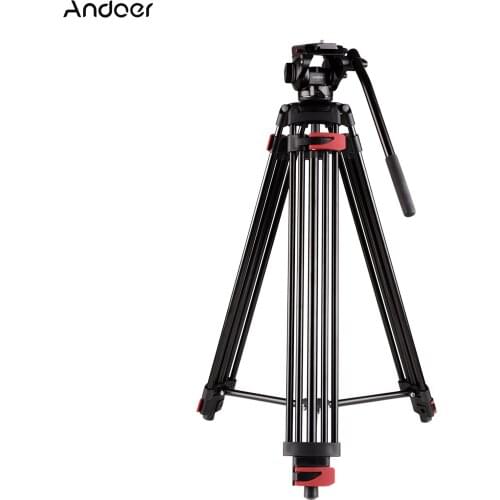 Andoer Professional Heavy Duty Tripod Panoramic Fluid Hydraulic Head Tripod Max. Load 10KG for Camera Camcorder Video Shooting