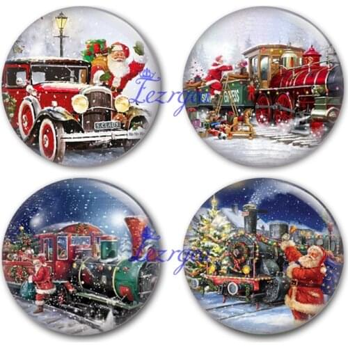 Merry train glass cabochon, Merry Christmas and Christmas train Round photo glass cabochon demo flat back Making findings