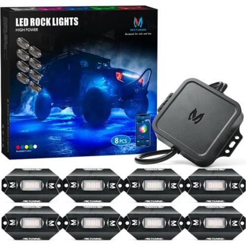 MICTUNING C1 8 Pods RGBW LED Rock Lights Remote Multicolor Underglow Neon Light Kit With Bluetooth Controller Music Mode