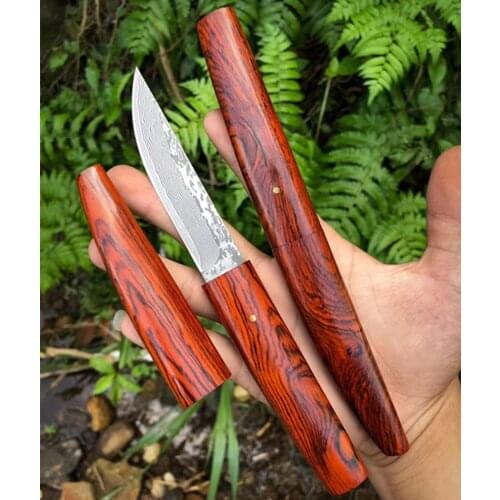 Top Quality Katana Tactical Knife Wood Handle Outdoor Survival Hunting Rescue EDC Hardness Damascus Steel Vg10 Steel Fixed Blade