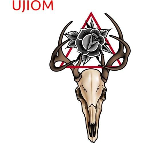 UJIOM Tattoo Deer Skull and Roses Door Sticker Home Decoration Bedroom Living Room Decorations Waterproof Wall Stickers