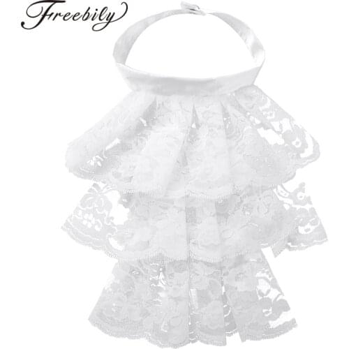 Victorian Ruffled Lace Jabot Detachable Collar Vintage Steampunk Fake Collar Stage Party Costume Accessory