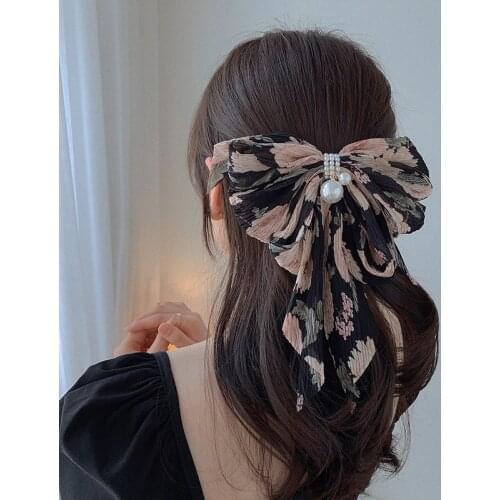 Crystal Pearl Big Bow Hair Clips For Women High-end Flower Hair Accessories Rhinestone Hairpins Bows Flower Hairgirps Barrette