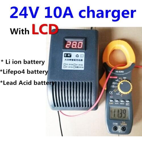24V 10A Charger 6S 25.2V Li ion 8S 29.2V Lifepo4 7S 29.4V Li ion With LCD Screen for Li ion Lifepo4 Lead acid battery Charger
