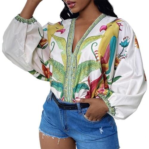 Comfortable Vintage V-Neck Autumn Women Loose Blouse Autumn Casual Blouse V-Neck Streetwear