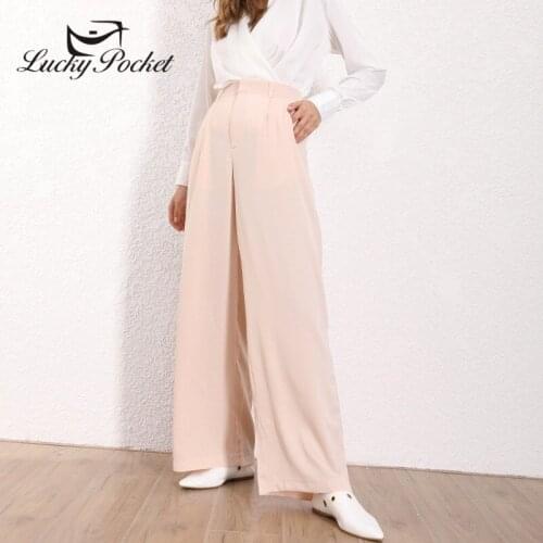 Women Spring Autumn Fashion Solid Color Wide Leg Pants Female Casual Loose Elastic Waist Long Pants Ladies Apricot Trousers ML90