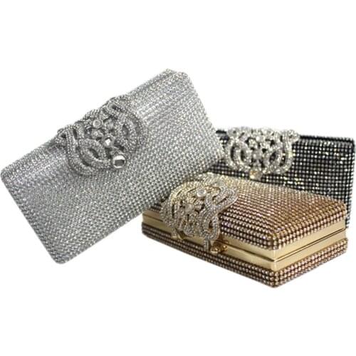 Silver Gold Shimmering Diamonds Evening Bag Clutch Purse Fashion Both Side Rhinestones Women Crown Clutch Bags