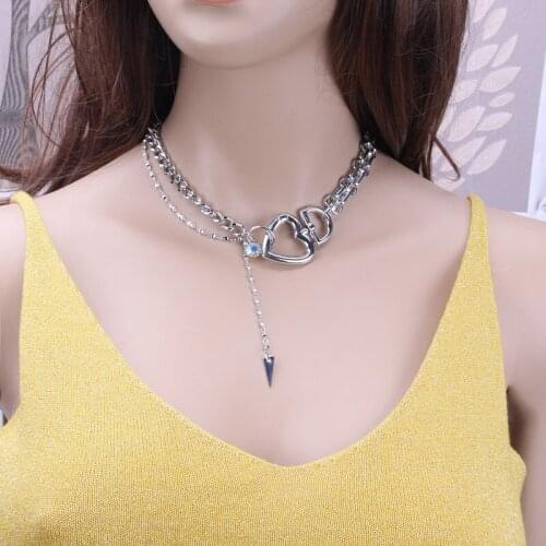 Japan and South Korea creative sweet peach heart tassel pendant glitter crystal necklace female fashion new clavicle chain