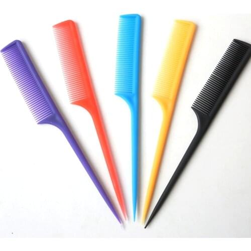 HARMONY 15 Pieces Black/Yellow/Blue/Red/Purple Plastic Handle Rat Tail Hair Combs for Salon Hairdressers Hair Extension Tools