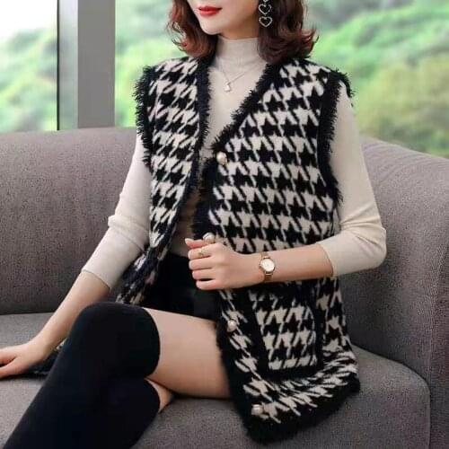 2021 Women Knitted Sweater Vest Female Knitting Pullovers Sleeveless Waistcoat Ladies Vintage Cardigan V Neck Sweaters Tops Q234