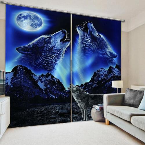 3D Night Wolf Bedroom Curtain Animal Wolves Window Curtain Forest Night Moonlight Curtains For Living Room tende