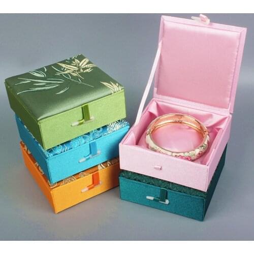 4pcs Cotton Filled Square Bracelet Jewelry Gift Box Packaging Holder Chinese Silk Brocade Storage Case