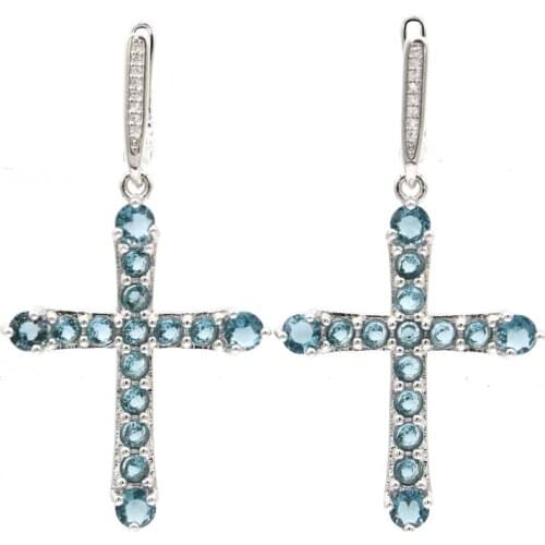 33x15mm New Designed Real Red Ruby Created London Blue Topaz Cubic Zircon Ladies Daily Wear Silver Earrings Drop Shipping