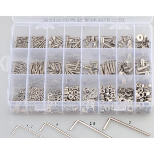 880pcs M2/3/4/5 flat head countersunk head grade 10.9 304 stainless steel Hex Socket Head Cap Screw Nut Washer Suit DIN7991