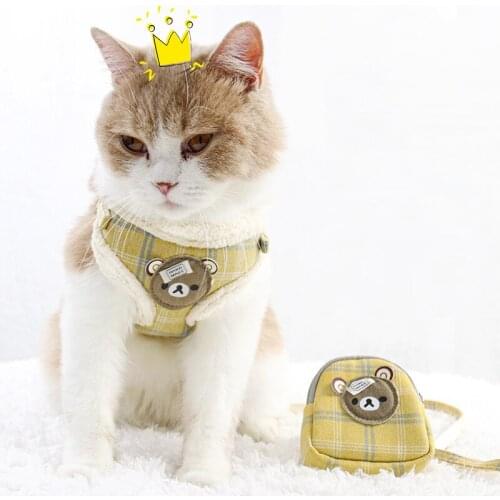 Pets Cats Accessories Cute Bear Pattern Leash Cat Lead Pectoral Breastplates Puppy Harness and Leash Set with Bag for Treats