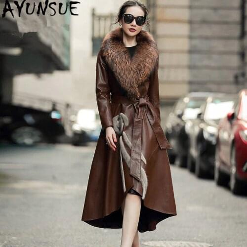 AYUNSUE Leather Jacket Winter Coat Women Fox Fur Collar Down Jacket Women Genuine Sheepskin Coat Windbreaker Chaqueta Mujer MY