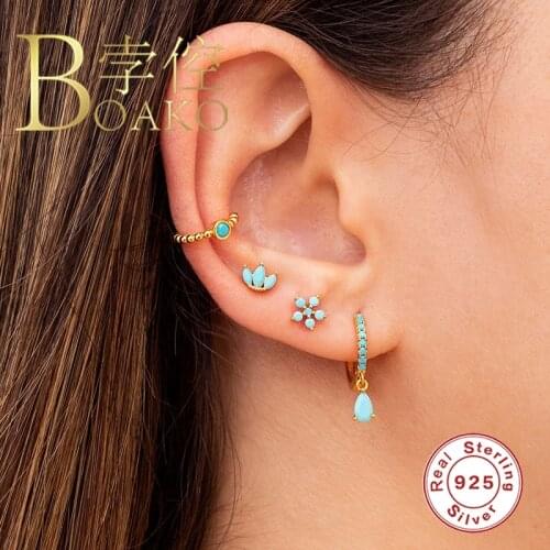 BOAKO Turquoise Hoop Earrings For Women 925 Silver Earrings Fashionable Earrings For Girl Fine Jewelry Pendientes Brincos Aretes