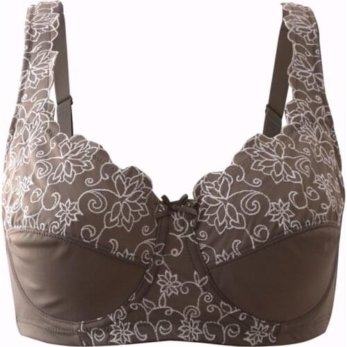 Melansheng Underwire Uplift Floral Embroid Plus Size Minimizer Bra 100D Big Cup D With Lingtly Padded Straps No Foam Grey Clolor