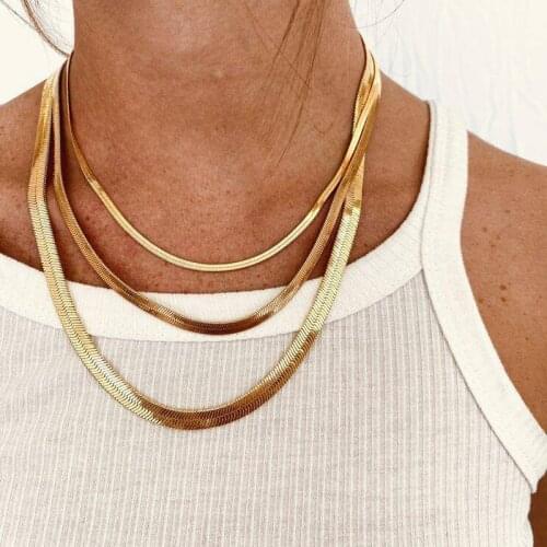 Flat Snake Chain Necklace , Herringbone Choker Necklace for Women Stainless Steel Stacked Layered Jewelry