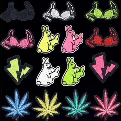 Diy Iron on Embroidery Patch deal with it Sex Rabbit Bras Badges Cartoon Patches for Clothes Cute Leaf Stickers Fabric Appliques