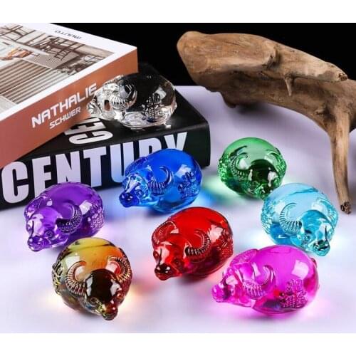 K9 Crystal golden Cow Figurines Miniatures Glass Animal Pet Miniature House Decoration Fengshui Crafts Cute Ornaments Kids Gifts