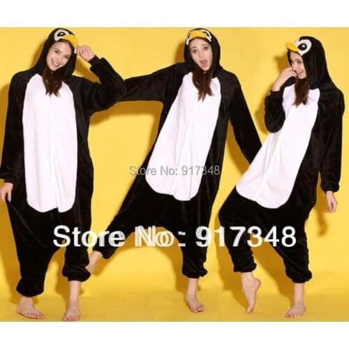 Cartoon Animal Black Penguin Unisex Adult Flannel Onesies Onesie Pajamas Jumpsuit Hoodies Sleepwear Costume For Adults
