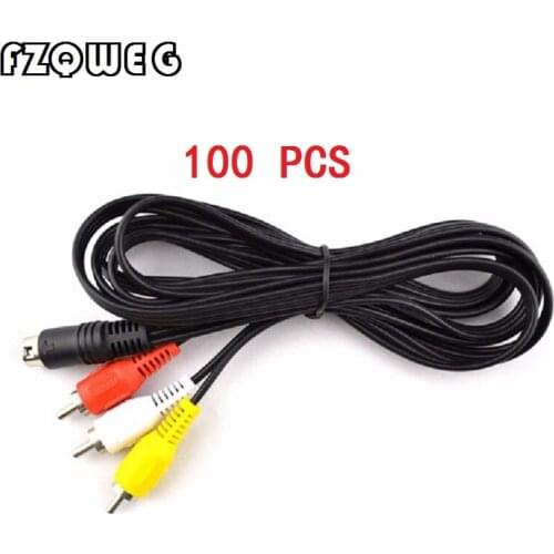FZQWEG 100 PCS 1.8M 3RCA to 9 pin Nickel Plated Plug Game Retro-bit AV RCA Audio Video Cable For Sega Genesis 2 3 II III