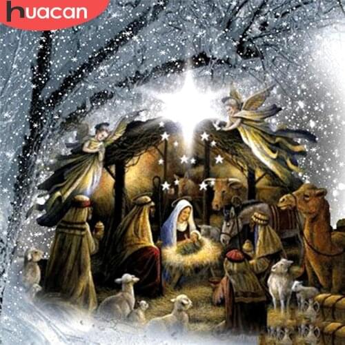 HUACAN 5D Diamond Embroidery Birth Of Jesus Cross Stitch Handicraft Diamond Painting Religion Picture Of Rhinestone Home Decor