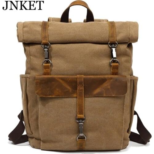 JNKET New Vintage Men Canvas Backpacks Women School Bags Laptop Bagpack Large Capacity Travel Pack
