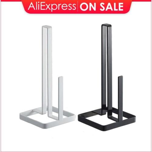 Mental Kitchen Roll Paper Towel Holder Bathroom Tissue Stand Black And White Napkins Rack Home Kitchen Storage Accessories