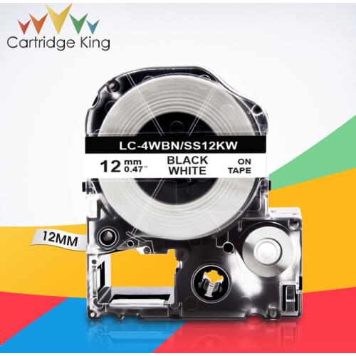 SS12KW LC-4WBN Black on White 1/2" (12mm) Label Tape for Epson LabelWorks LW-300 LW-300L LW-C410 King Jim TepraPro SR210 SR220