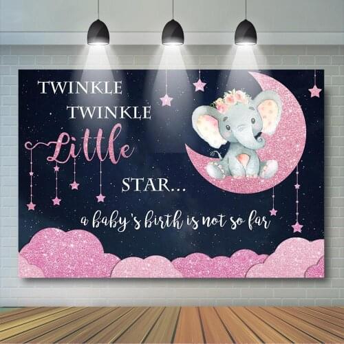 Twinkle Little Stars Baby Shower Backdrop Girl Elephant Twinkle Star Baby Shower Party Decor Pink Elephant Background