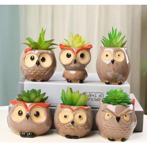 Succulent Cactus Bonsai Flowerpot Plant Holder Mini Owl Flowerpot Plant Flower Pot Home Office Decor Planter Home Garden Decor