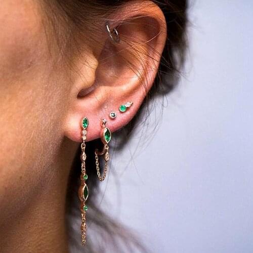 Minimalist 925 sterling silver stud white green oval birthstone cz with tassel chain romantic fashion girl women 2020 new