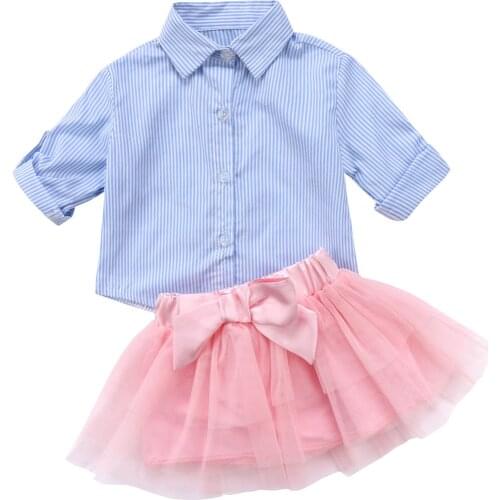 Fashion 2Pcs Toddler Kids Baby Girl Princess Clothes Stripe Long Sleeve T-shirt Top Lace Tutu Skirt Dress Outfits