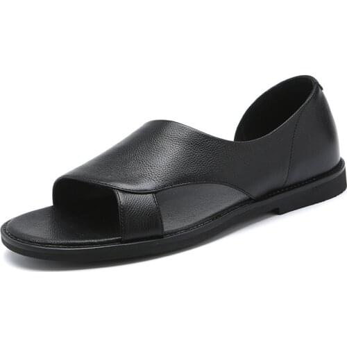 Fashion Rome Sandals for Men Leather Beach Sandals Black Male Summer Shoes Comfortable Gladiator Men Sandals Zapatos