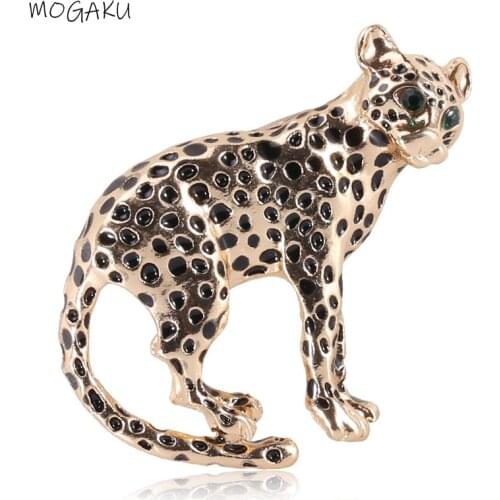 MOGAKU Cheetah Enamel Brooches Fashion Women and Men Leopard Pins Gold Color Animal Lapel Pin Birthday Party Gifts Free Shipping