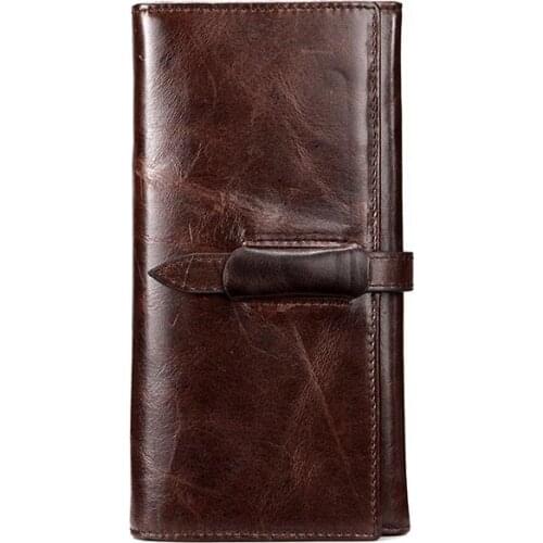 Oil Wax Leather MEN Leather Wallet Casual Retro Long Wallet Card Bit Purses and Handbags Brown Leather Purse Male Wallet Luxury