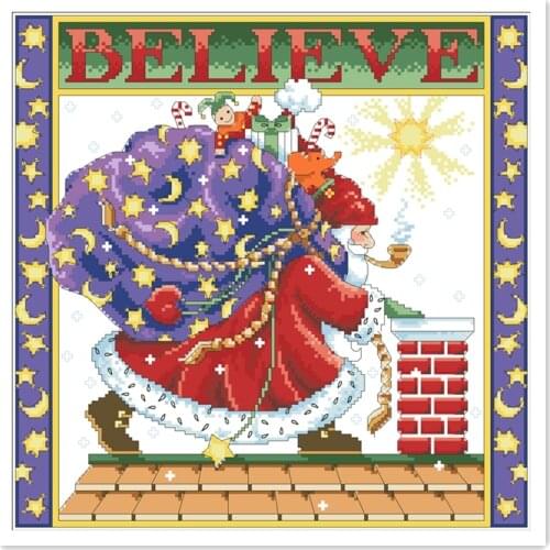 Gift is coming cross stitch kit X-mas Santa Claus 18ct 14ct 11ct white fabric cotton thread embroidery DIY handmade needlework
