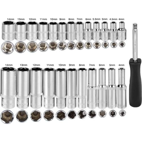 1/4 Socket Hand Tool Set Short/Long Deep Socket CR-V Socket Wrench Bike Torque Wrench Spanner Set Car Auto Repair Tools
