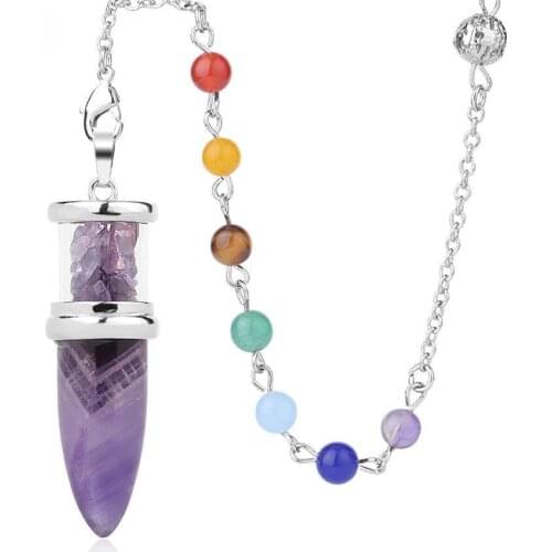 Natural Stone Pendulum Wishing Bottle Bullet Shaped Pendant 7 Chakra Chain for Divination DIY Necklace Healing Jewelry