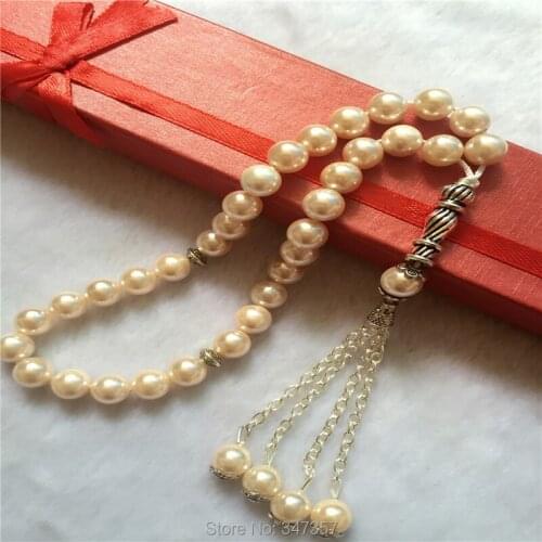 2018 New Arrival 8mm Light Pink Color Pearl Shell Tridacna Stone Round Shape 33 Prayer Beads Islamic Muslim Tasbih Allah