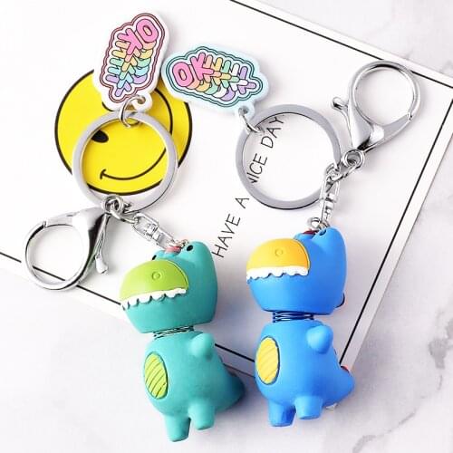 New Creative Cartoon Spring Dinosaur Keychain Pendant Ladies Bag Accessories Mens Car Key Ring Jewelry Girls Kids Couple Gifts