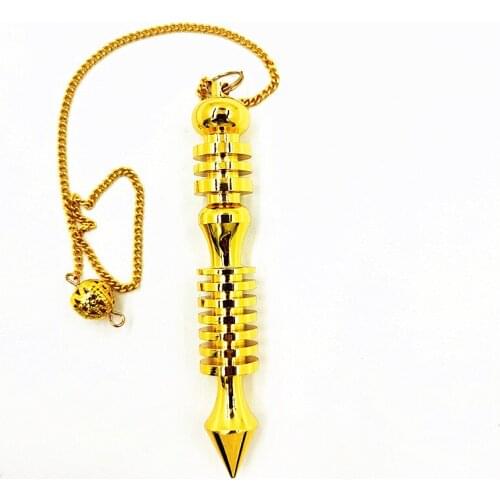 New Natural Chip copper Pendulum Hexagonal Reiki Yoga Pyramid Resin Pendant Gold-color Chain Amulet for Dowsing Pendule