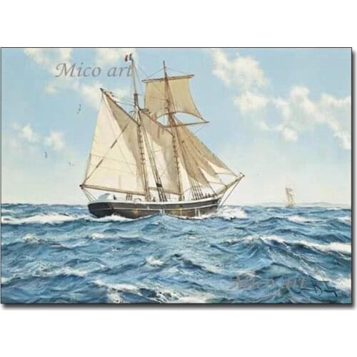 Sailing Boat Abstract Oil Painting Hand-painted Seascape Paintings Wall Picture Bedroom Decoration Textured Wall Hangings Art
