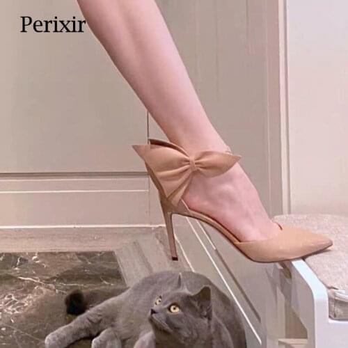 Perixir Womens Pointed Toe Single Shoes With Bow Decoration Shallow Mouth Office High Heels 2021 New All-Match Womens Shoes