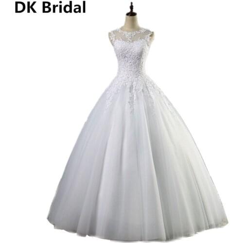 Sexy Illusion Lace White Ivory A-Line Wedding Dresses For Bride Dress Gown Vintage Back Button Plus Size Customer Made Size