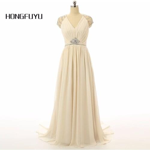 Ivory Chiffon Long Elegant Beaded Prom Dresses 2019 Backless Court Train Long Beautiful Prom Dresses Vestido De Formatura z91809